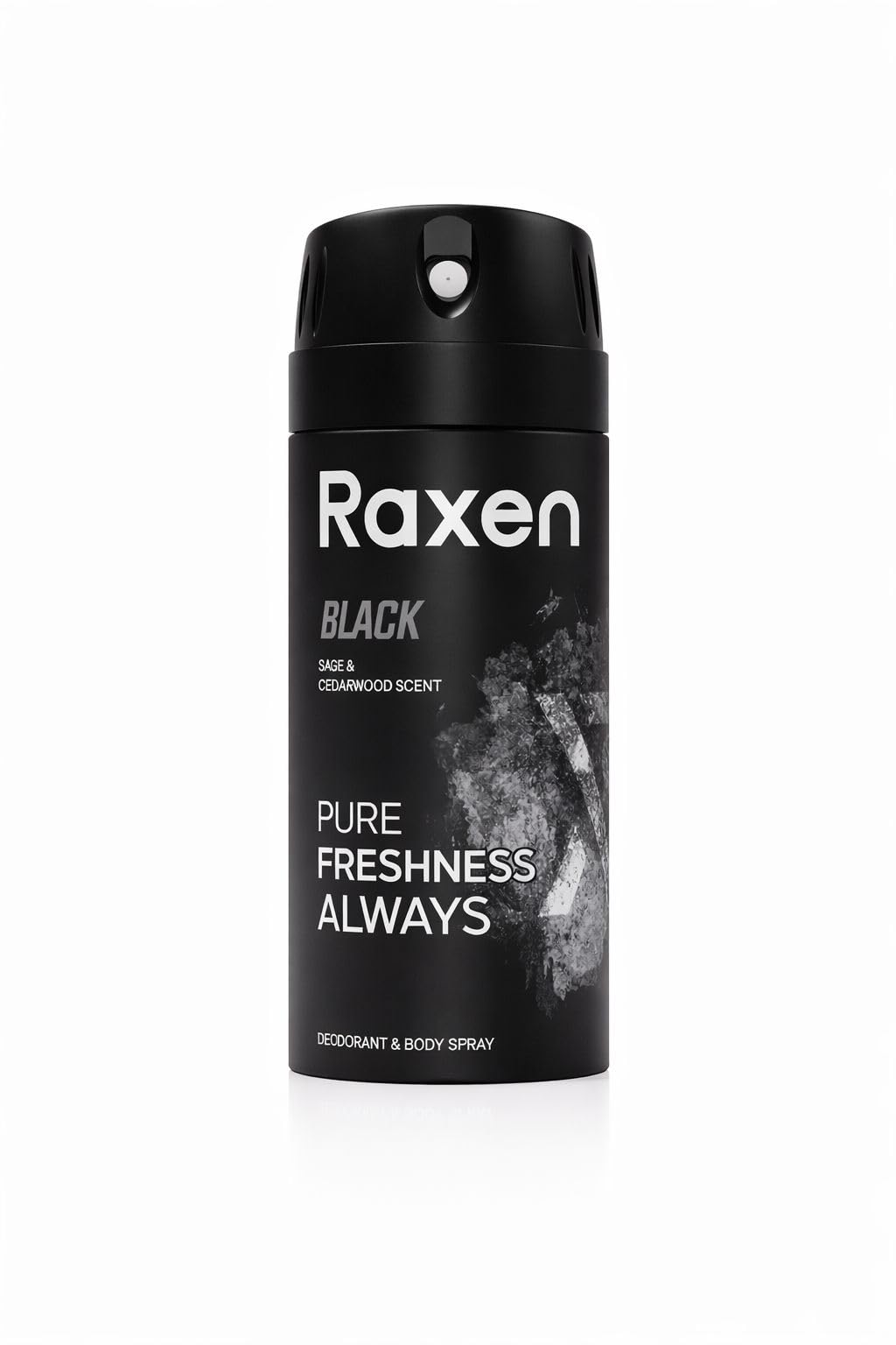 Raxen Erkek Deodorant Spreyi - Black Serisi - 150ml - Etkili Ter Kokusu Önleyici - Alüminyumsuz ve Leke Bırakmayan Formül - Gün Boyu Ferahlık Veren Erkek Vücut Spreyi