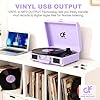 Vinyl Record Player 3-Speed Bluetooth Suitcase Turntable with Built-in Stereo Speakers, USB Recording, Portable Belt-Driven LP Player with RCA AUX Headphone Jack, Auto Stop, Vintage Purple #2