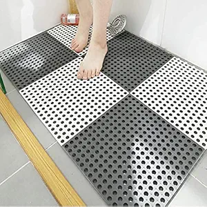 Wrixty Interlocking Rubber Floor Tiles Mats Bathroom Tile with Drain Holes Massage Soft Cushion Flooring Tiles for Pool Shower Bathroom Deck Patio Garage (4)