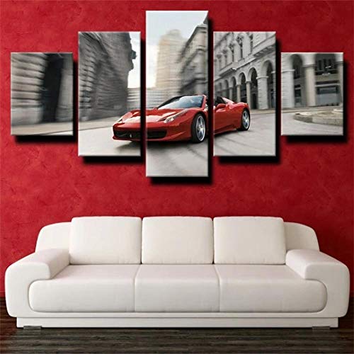 Wandbild Leinwand Sport Car Convertible Rot 458 5 Teilig Bilder Wohnzimmer Wohnung Deko 5 Stück Kunstdruck Modern Wandbilder XXL Format