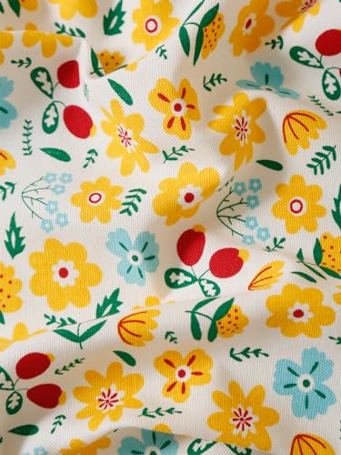 Image of Cortina Floral Light-Filtering 100% Cotton Curtains 9 feet Long Set of 1 for Long Door [ Opacity: 50-60%, Color: Yellow, 180 GSM ]