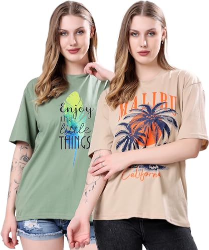 Image of London Hills Women's Cotton Blend Oversized Fit Oversized Tshirt || Oversized Tshirt- Pack of 2