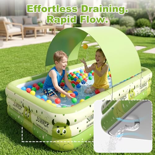 COBOPANDA Kiddie Pool with Canopy for Kids Boys Girls, 71"x51"x21.7" Inflatable Baby Pool for Toddlers Age 3-5, Blow Up Pool for Backyard and Outdoor, by COBOPANDA - Used condition - Image 8