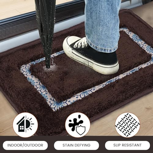 Image of Zureni Rectangle Doormat Anti Skid Floor Mat Soft Microfiber Rug Quick Dry Water Absorbent Indoor Outdoor Rug for Bedroom Kitchen Bathroom Home Office Entrance (1Pc, 40x60cm, Brown)