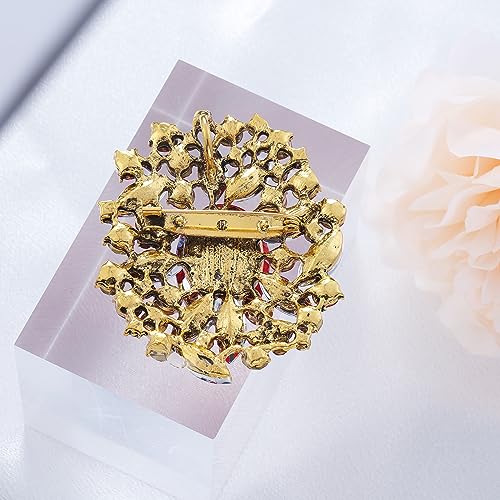 Image of LAXPICOL Vintage Austrian Crystal Elegant Flower Brooch for Women Broach Pin Wedding Jewelry Antique-Gold Tone