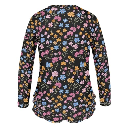 ALAZA Blue Orange Blossom Flower Girls One Piece Swimsuit Long Sleeve Rash Guard Swimsuits UV 50+ Swimwear Zipper3