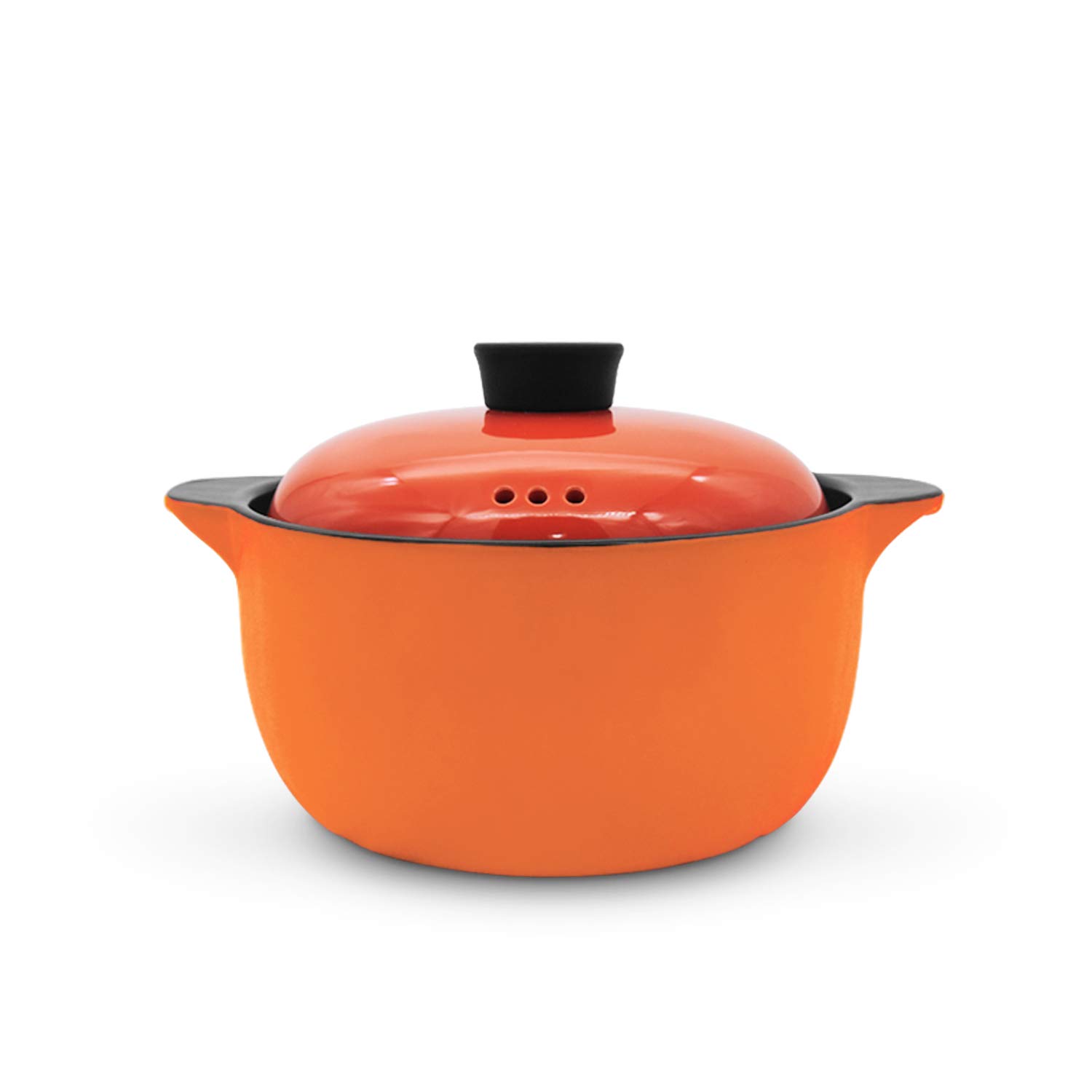 4.2-Quart Colorful Double Handle Lid Pure Ceramic BAKOUSTAR Round Dish Casserole/Clay Pot/Earthen Pot/Ceramic Cookware With Lid Heat-Resistant For Gift Box (4L, Orange)