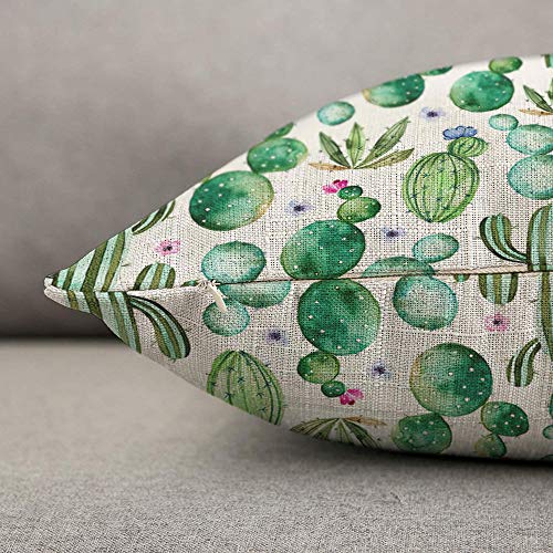 Hosnye Cactus Throw Pillow Cover Watercolor Cactus Plants And Purple Flowers Linen Fabric For Couch Bed Sofa Car Waist Cushion Cover 12 X 20 Inch Pillow Case #TOP1