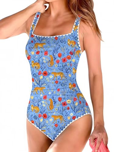 Image of Upopby Women's Vintage Padded Push up One Piece Swimsuits Tummy Control Bathing Suits Plus Size Swimwear