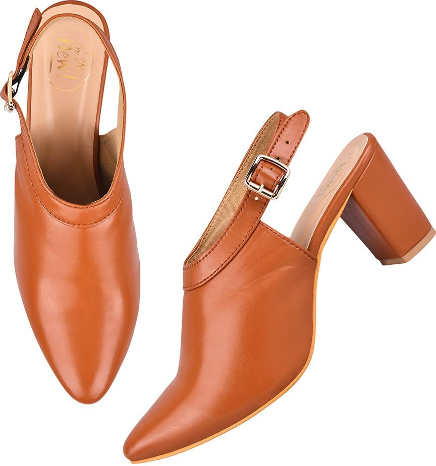 TRYME Office Brown Block heels | Fashionable Comfortable Stylish Solid Mules with Heels for Womens and Girls (B0C23X4MC2) Amazon Price History, Amazon Price Tracker