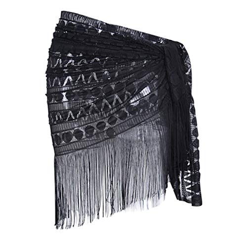 Sunnywill Women Skirt, Women's Hollow Fashion Beach Apron Bikini Blouse Lace Tassel Skirt Womens Elegant Halter DressCocktail Dress Black