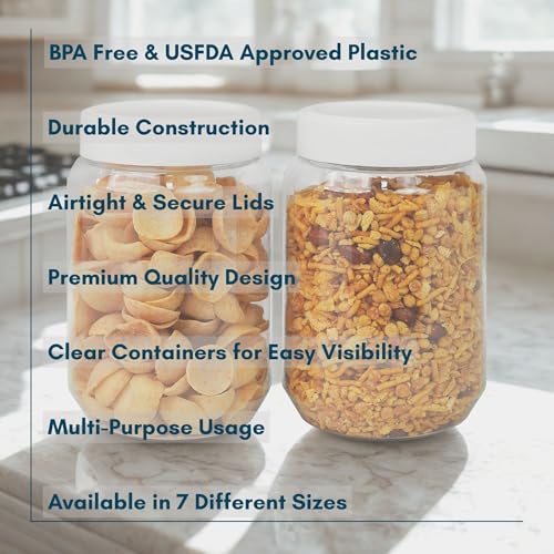 Image of SCL Steelo Vistta Round Containers with White Screw Lid | BPA-Free Premium Plastic Kitchen Storage Jars | Durable, Airtight & Stackable | Ideal for Grains, Snacks, Pulses & More| 1000ml, 4pcs Set