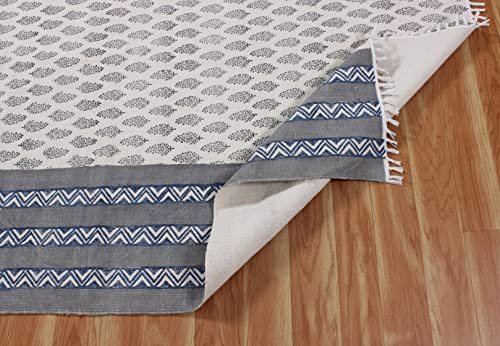 Tapis en coton lavable en machine Dhurrie imprimé main grande taille 1,5x3 - 8