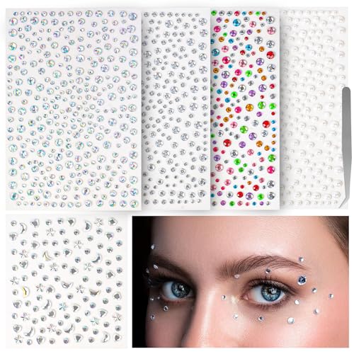 vivinin 1465P Face Gems, Self-Adhesive Hair Gems, 5 Different Types of...