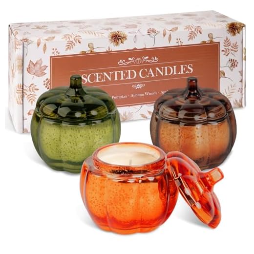 Lanpn Fall Scented Candles Gift Set 3 Pack, 16.5oz Pumpkin Glass Jar Candle, Thanksgiving Aromatherapy Soy Wax Candles for Woman Man, Autumn Fragrance Table Farmhouse Decoration, Tabletop Centerpiece