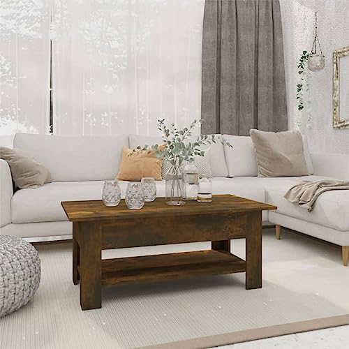 AJJHUUKI Muebles de exterior, mesa de centro de roble ahumado, 102 x 55 x 42 cm, muebles de madera de ingeniería