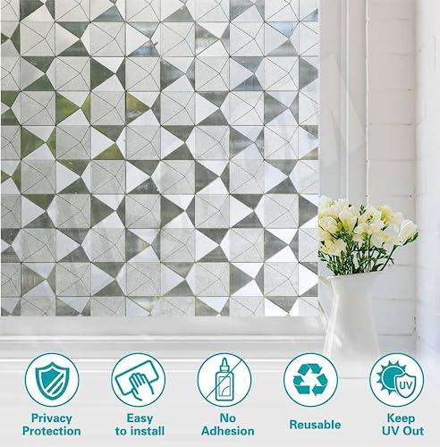 Image of WISDOM Vinyl Frosted Window Privacy Film for Home /Bathroom /Office Privacy Diamond Pattern Frosted with Rainbow Shade Vinyl Film (24x200 /Inch, Diamond Frosted)