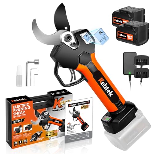 Kebtek Tijeras de Podar Electricas Bateria Profesional 40MM, 18V Motor Sin Escobillas 2 Batería de litio Recargable, Pantalla LCD, Para Poda De Ramas De Árboles (KT940)