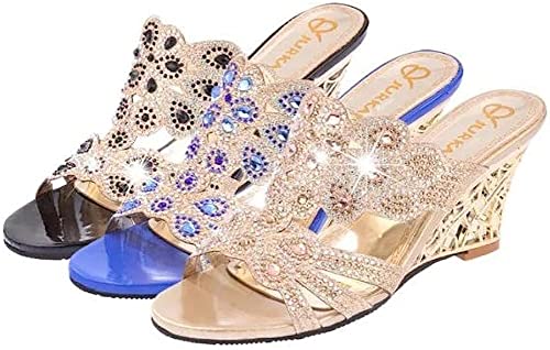 Girllike Women's Crystal Rhinestone Peacock Patterned Handmade Sandals Platform Wedge Dress Sandals Slippers3