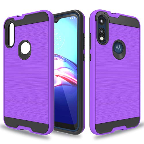Wtiaw:Motorola Moto E7 Case,Motorola Moto E 2020 Case,Motorola E Case,TPU+PC Material Brushed Metal Texture Hybrid Dual Layer Defender Phone Cases for Motorola Moto E7-CL Purple