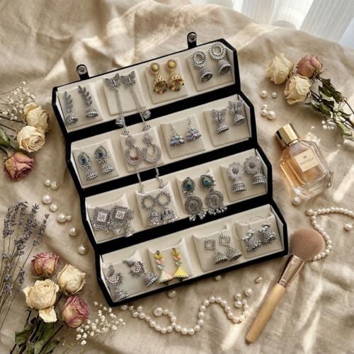 Image of Oxidised Look Jhumka Earrings Folder Box for Women | 16 Pairs Traditional Ethnic Jhumki Combo Gift Hamper with Velvet Box | Festive Wedding Jewellery | Gift for Girls & Women For Birthday,Anniversary,Rakshabandhan,Mother's Day,Valntine's Day