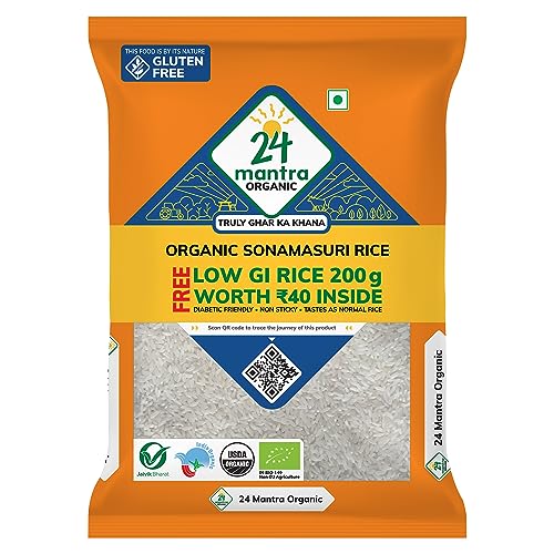 Image of 24 Mantra Organic Sonamasuri Raw Polished Promo 5kg Pack with FREE Low GI 200gm