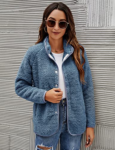 Micoson Women's Fashion Long Sleeve Lapel Button Faux Shearling Shaggy Oversized Coat Jacket With Pockets Warm Winter #TOP2
