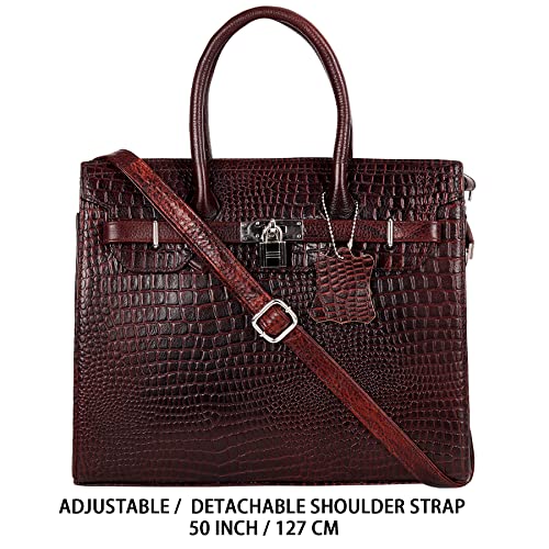 Image of RICHSIGN LEATHER ACCESSORIES Full-Grain Natural Cro Leather Top-Handle satchel Tote Handbags & Shoulder Sling Bags For Women Office Branded Stylish Size- L-12 X H-10 x W- 5 Inch