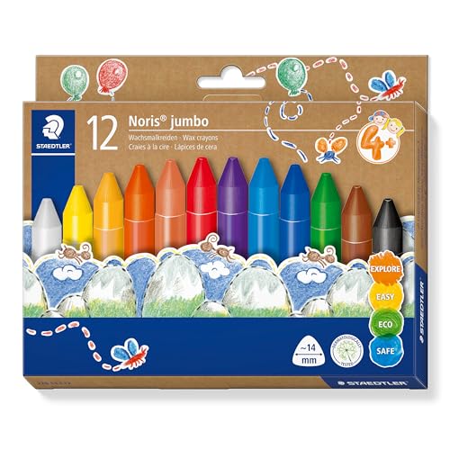 STAEDTLER 228 14 C12 Noris Jumbo Wax Crayons - 14mm Line Width, Assorted Colours (Pack of 12)