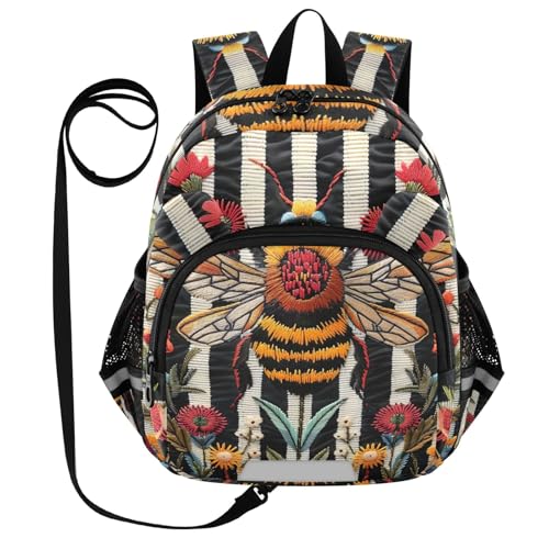CHIFIGNO Mochila para crianças, meninas, meninos, mini bolsa de viagem para escola, pré-escola, jardim de infância, mochila, Flores de abelha realistas, Medium, Bonito