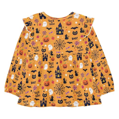 Castle Cat Specter Pumpkin Girls Shirts Cotton Long Sleeve Ruffle Toddler Tee Tops2