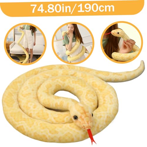 Peluche serpent python jaune 190cm douce jouet farce poisson d'avril