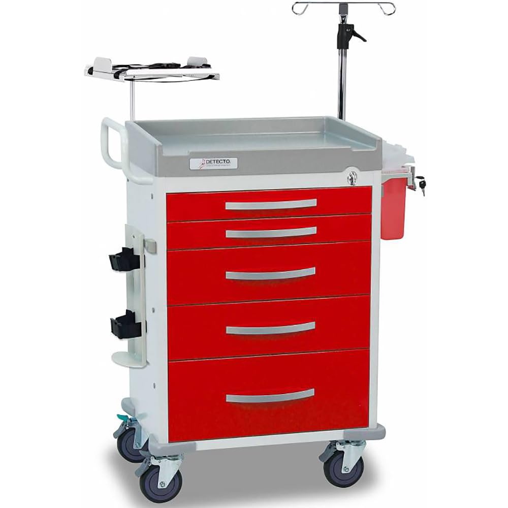 Cardinal Scale RC333369RED Rescue Cart44; White Frame With 6 Red Drawers