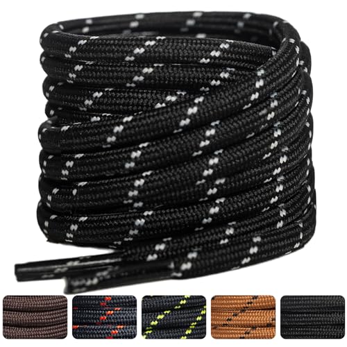 SUBAUM 2 Paires Lacets Ronds pour Chaussures de Randonnée, Bottes de Travail,Marche et Sécurité - Lacets Renforcés et Résistants (Noir/Blanc à Pois-120CM)