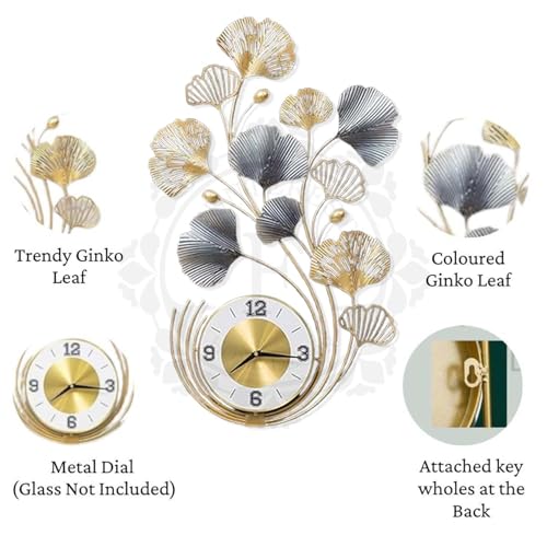 Image of FUNTEREST Metal Silent Watch Wall Hanging Floral Handmade Wall Clock Multicolor Ticking Sound for Bedroom & Office (35X19)