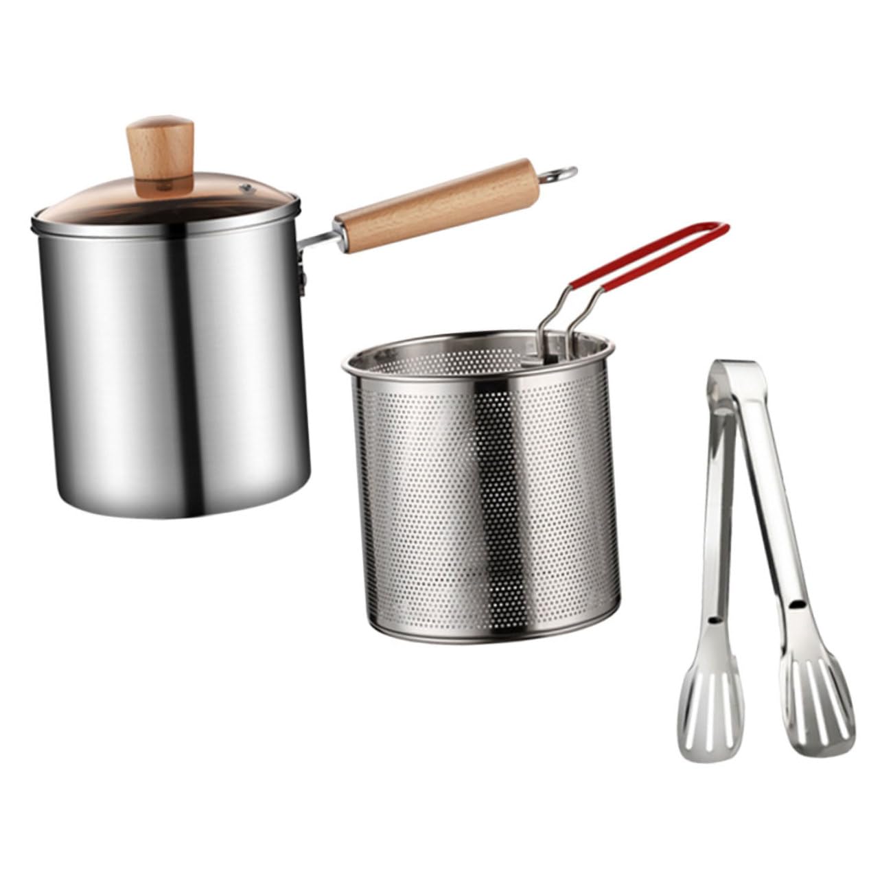 GLEAVI 1 Set Stainless Steel Fryer with Frying Basket Food Clip Deep Frying Pot for French Fries Chicken More Easy to Clean Handle for Home Use