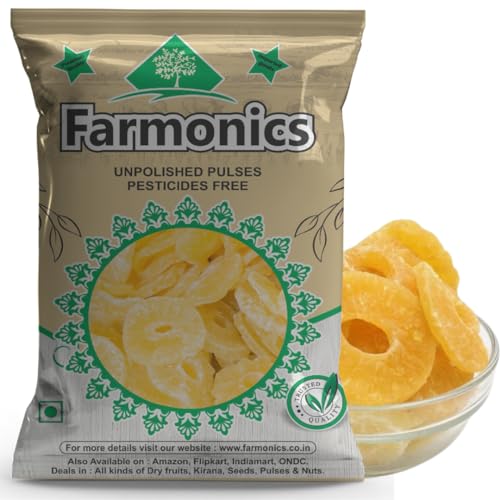 Farmonics Dried Pineapple Slices 500 g – No Added Sugar, No Preservatives | Dehydrated Fruit Snack | Tropical Dry Pineapple Rings | High Fiber, Rich in Vitamins & Minerals | Healthy Vegan Snack
