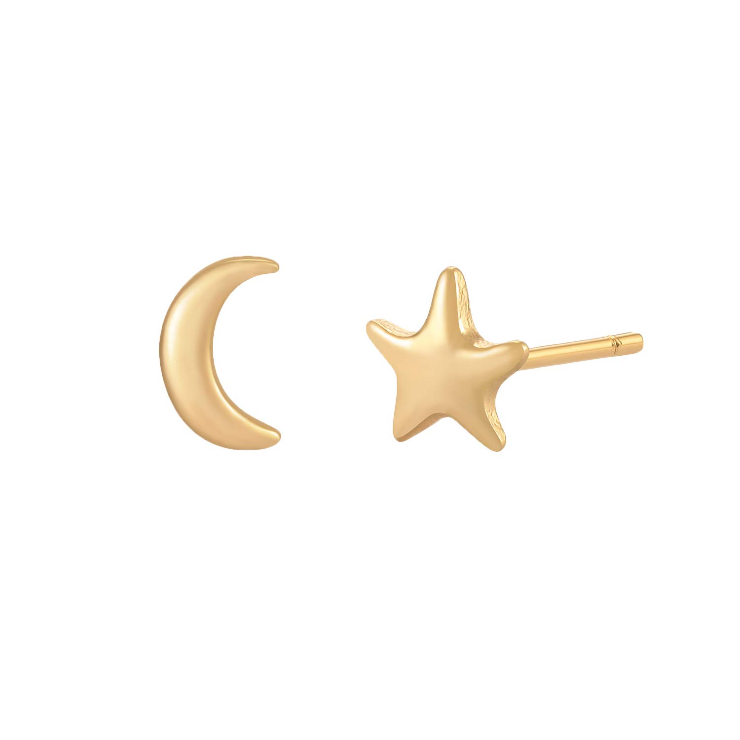 MYEARS Women Moon and Star Earrings Gold Stud 14K Gold Plated Small Simple Hypoallergenic Everyday Jewelry