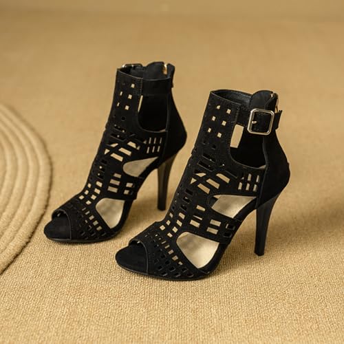 UFEDO Womens Stiletto Heel Sandals Back Zipper Gladiator High Heel Sandals2