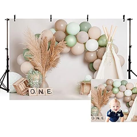 MEHOFOND 7x5ft Boho Theme Boy 1st Birthday Photography Background Bohemian Style Tent Balloon Kids Party Banner Photo Booth Studio Decoration Newborn Portrait Photoshoot Backdrop Cover
