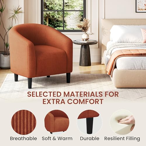 Image of Yaheetech Corduroy Accent Chairs, Compact Furry Barrel Chairs with a Curved Silhouette for Small Spaces, Living Room, Bedroom, Brick Red
