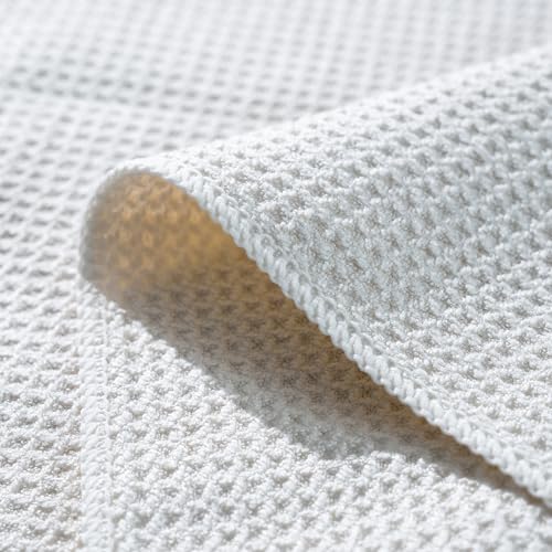 POLYTE Premium Microfiber Kitchen Dish Hand Towel Waffle Weave 12 Pack (16x28 in, Off White)