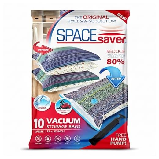 Spacesaver Premium Vacuum Storage Bags. 80% More Storage! Hand-Pump for Travel! Double-Zip Seal and Triple Seal Turbo-Valve for Max Space Saving! (Large 10 Pack)