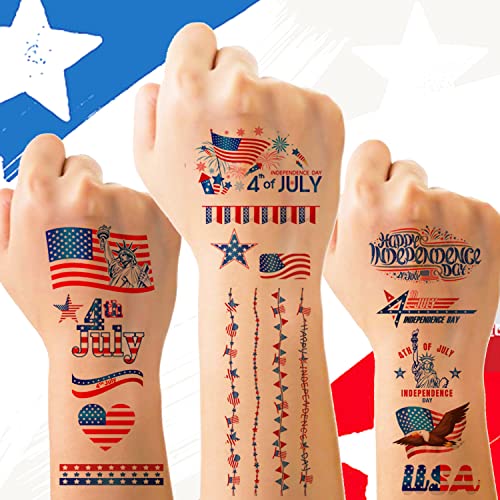4Th Of July Temporary Tattoo Independence Day Fake Tattoos For Kids Adults Red White Blue Usa Flag Theme Tattoo Stickers Celebrate Patriotic Party Supplies For Memorial Day Labor Day 10 Sheets #TOP30