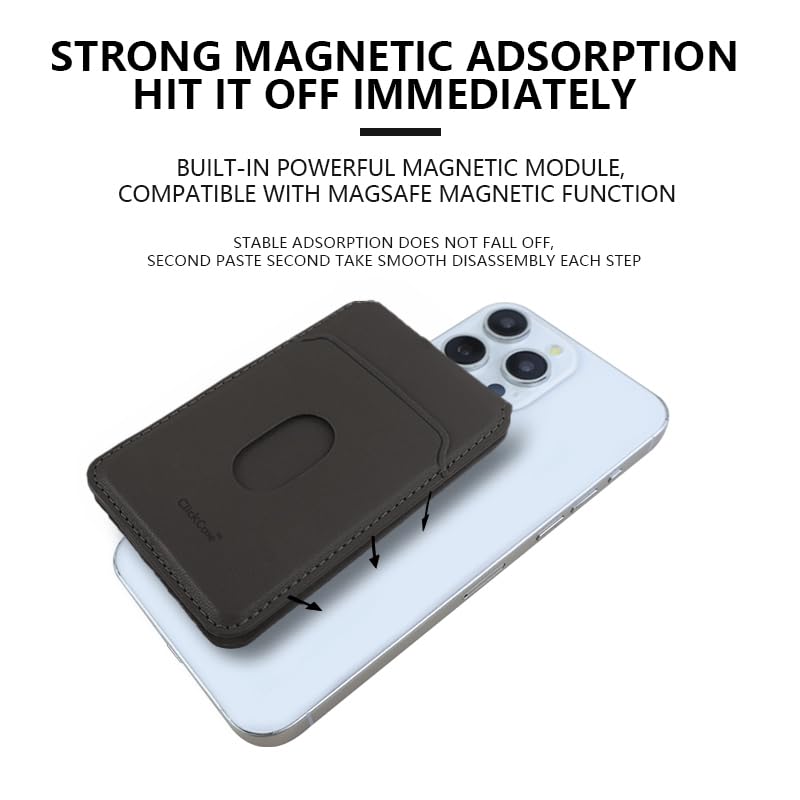 Image of ClickCase Magnetic Wallet, Compatible with MagSafe Wallet with Kickstand, for iPhone16 /15 /14 /13 /12 Series, Not for iPhone 13 /12 Mini, 4 Card Holder, Vegan Leather,Matt Black