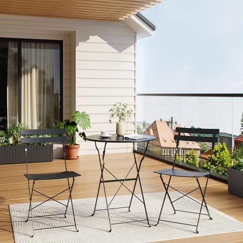 GarveeLife 3-Piece Folding Bistro Set, Foldable Patio Furniture Set with Premium Frame, Outdoor Bistro Table and Chairs Set of 2 for Patio, Garden and Balcony, Black GarveeLife 3-Piece Folding Bistro Set, Foldable Patio Furniture Set with Premium Frame, Outdoor Bistro Table and Chairs Set of 2 for Patio, Garden and Balcony, Black