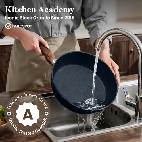 Image of Kitchen Academy Blue Pots and Pans Set Non Stick, 12Pcs Induction Cookware | Premium die-cast aluminum, nonstick granite coating, fast heating, easy to clean, PFOA & PFOS free, toxic-free cooking