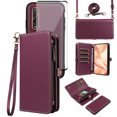 Coque Oppo Find X2 Pro portefeuille en cuir PU violet avec cordon et verre trempé inclus