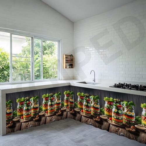 Image of Premium Sink Kitchen Curtain | Waterproof Printed Under Sink Cabinet Curtain for Kitchen Storage & Protection | Stylish Home Decor | (150 x 71 cm) (Bowl, Pack of 2)