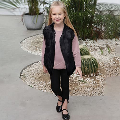 Kids Girls Faux Fur Vest Waistcoat Warm Sleeveless Cardigans Fuzzy Lightweight Fur Jacket Outwear for 2-7 Years2